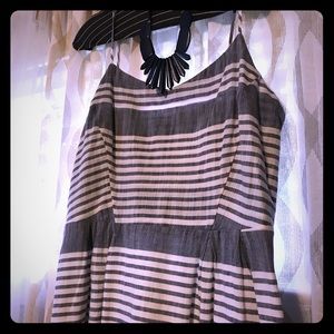 Linen Chambray & White Striped Fit & Flare Dress